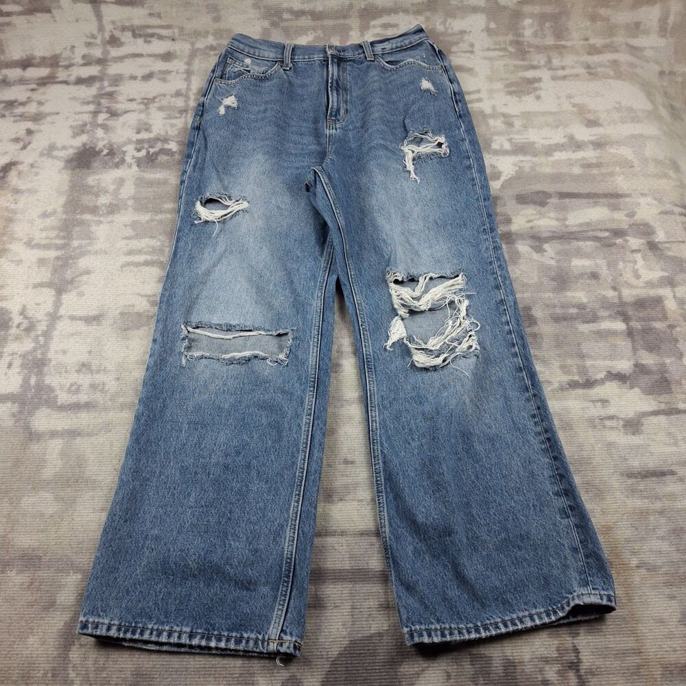 Arizona Jean Co Skater Jeans Womens 13 Highest Rise Ripped Shredded Blue...